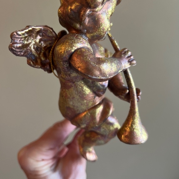 Set of (3) NWT Gold cherub angel w trumpet Christmas hanging ornaments 7” h x 4… - Picture 9 of 13